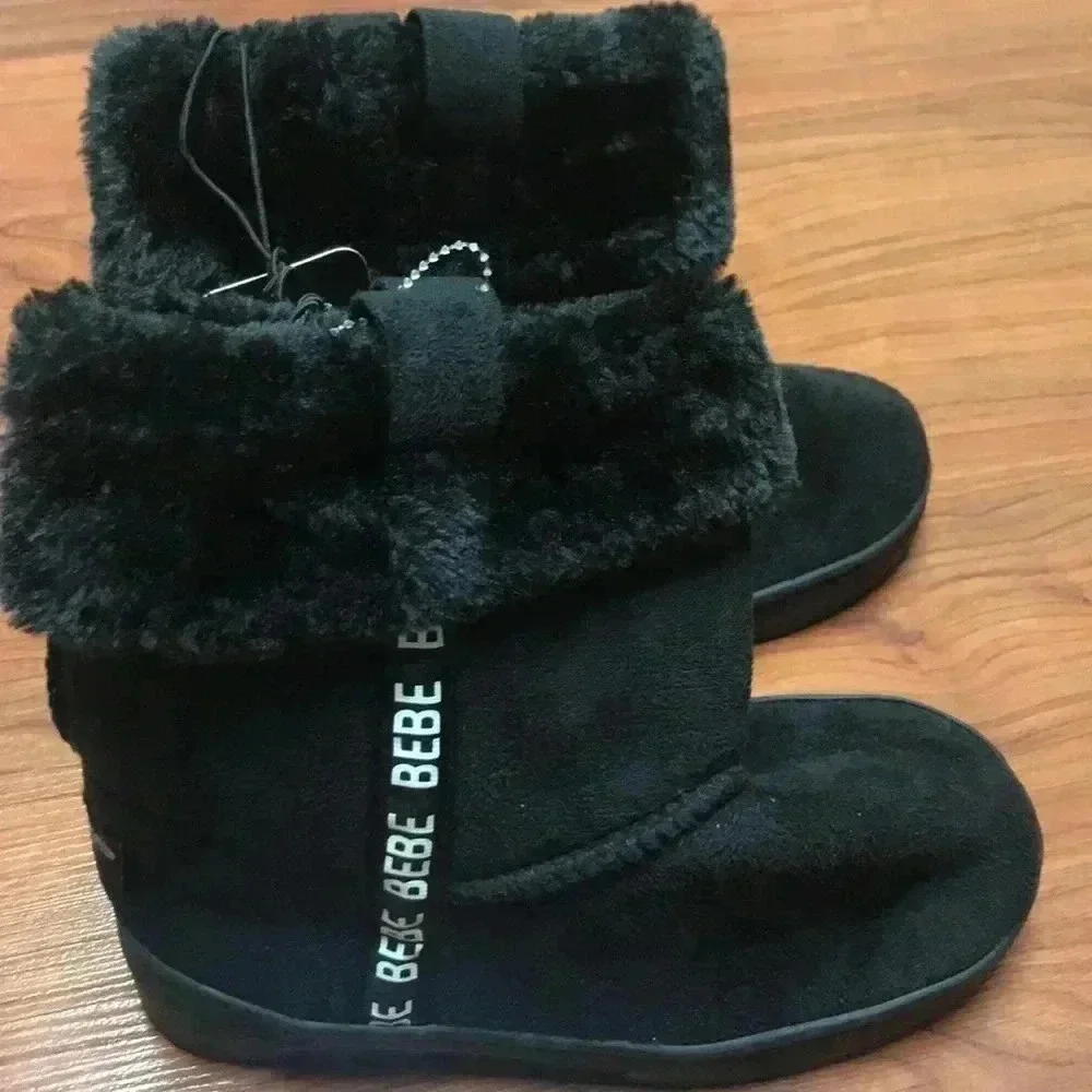 Bebe Girl Black Faux Fur Boots, size 1